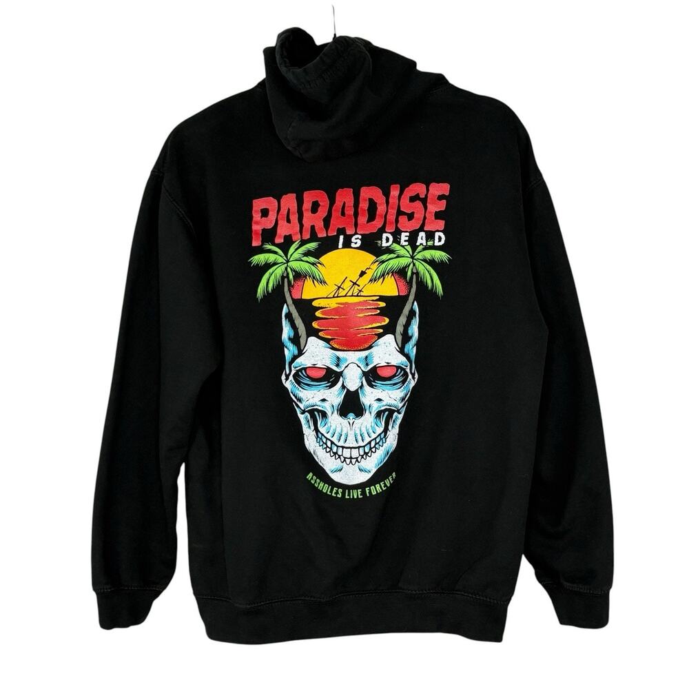A**holes Live Forever Size M Hoodie Pullover Black Skull Pirate Palms Ablaze